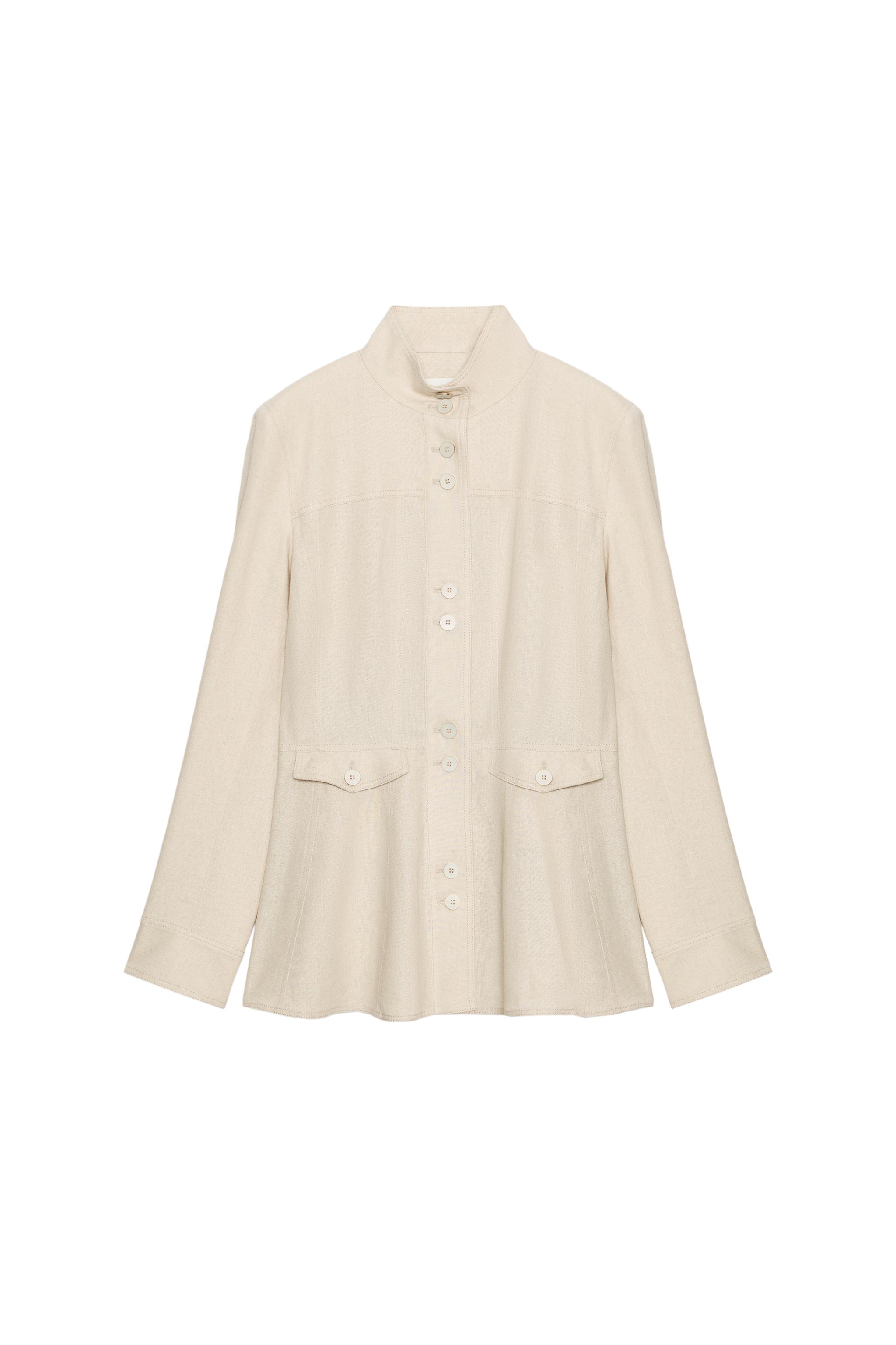 FITTED LINEN JACKET WITH SHOULDER PADS